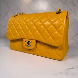 Chanel Jumbo Classic double Flap Bag Yellow Caviar Leather with gold Hardware